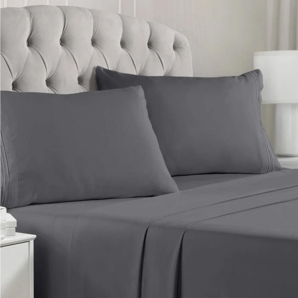 New Mellanni 1800 Brushed Microfiber King Bed Sheet Set, 4 Piece - Light Gray